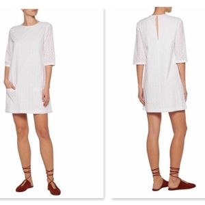 Equipment Femme the Aubrey Petite Eyelet Lace Shift Dress White Cotton Size M